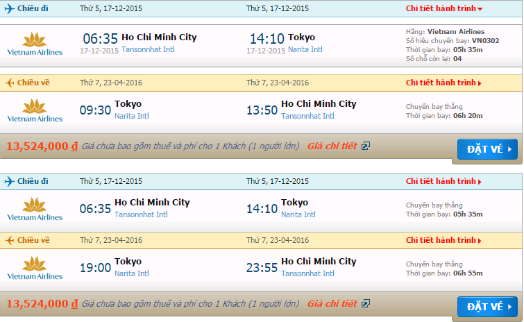 Vé máy bay Vietnam Airlines Hồ Chí Minh đi Tokyo