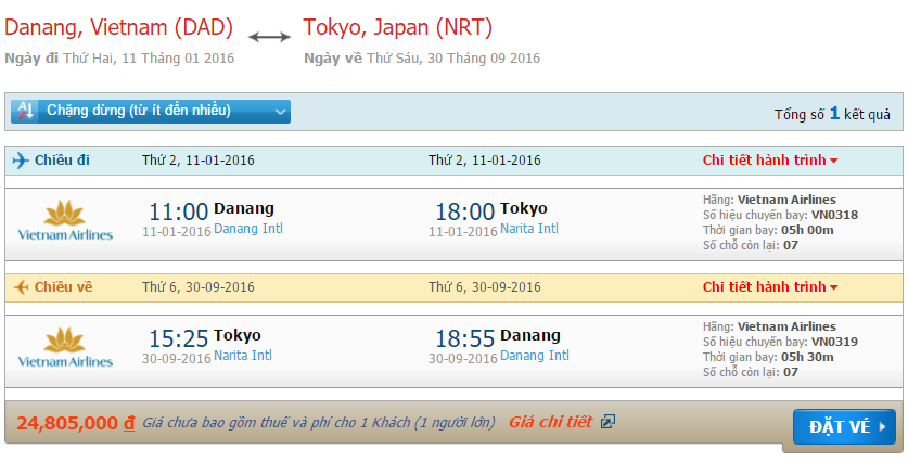 Vé máy bay Vietnam Airlines Đà Nẵng đi Tokyo