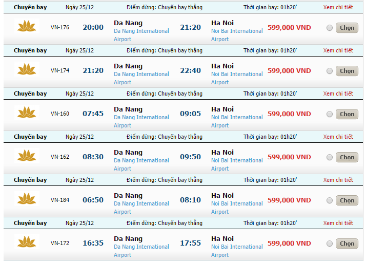 Vé máy bay Vietnam Airlines từ Đà Nẵng đi Hà Nội