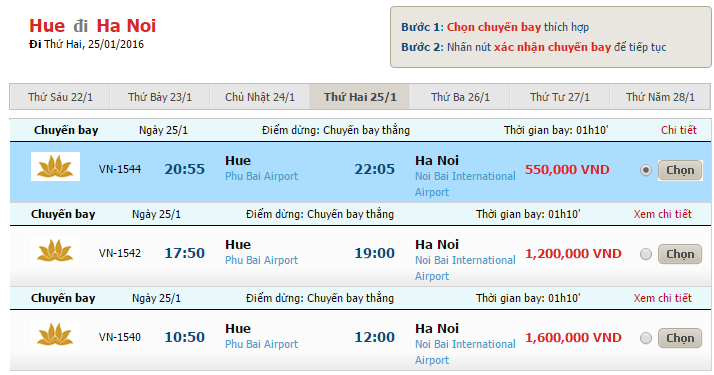 Vé máy bay Vietnam Airlines từ Huế đi Hà Nội