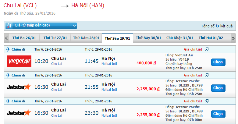 Bảng giá vé máy bay từ Chu Lai đi Hà Nội cho bạn tham khảo