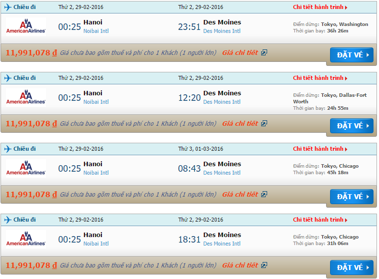 vé máy bay American Airlines đi Des Moines