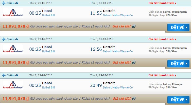 vé máy bay American Airlines đi Detroit
