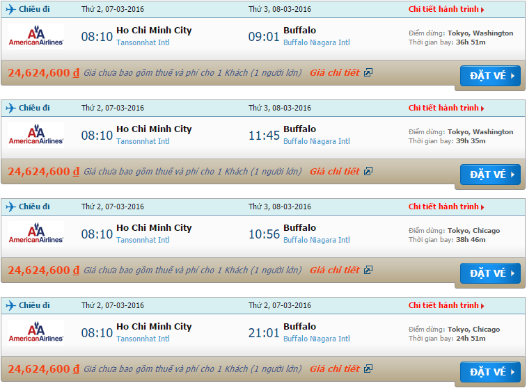 vé máy bay American Airlines từ Hồ Chí Minh đi Buffalo