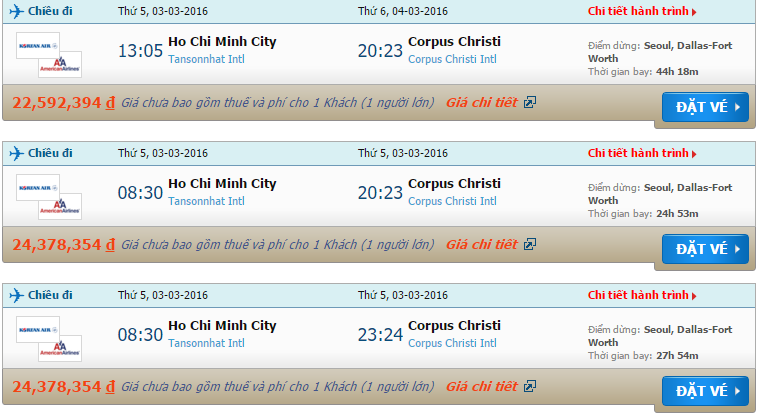 vé máy bay Korean Air từ Hồ Chí Minh đi Corpus Christi