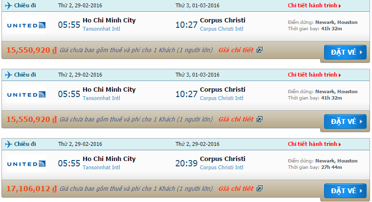 vé máy bay United Airlines từ Hồ Chí Minh đi Corpus Christi