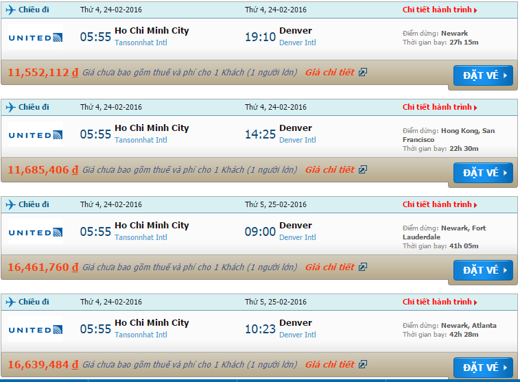 Vé máy bay United Airlines từ Hồ Chí Minh đi Denver